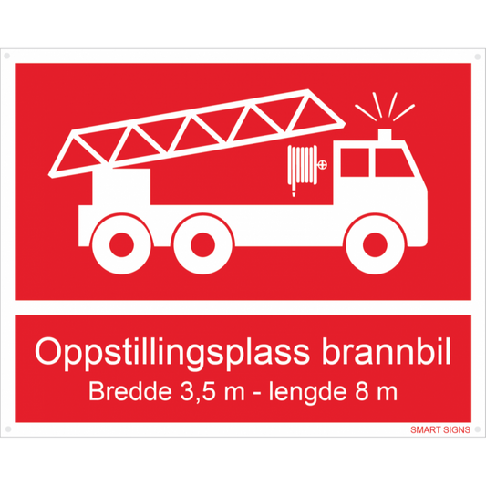 Oppstillingsplass Brannbil, B. 3,5m, L. 8m.