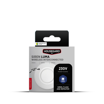 Housegard Luma, trådløs sirene, 230V inkl. batteribackup