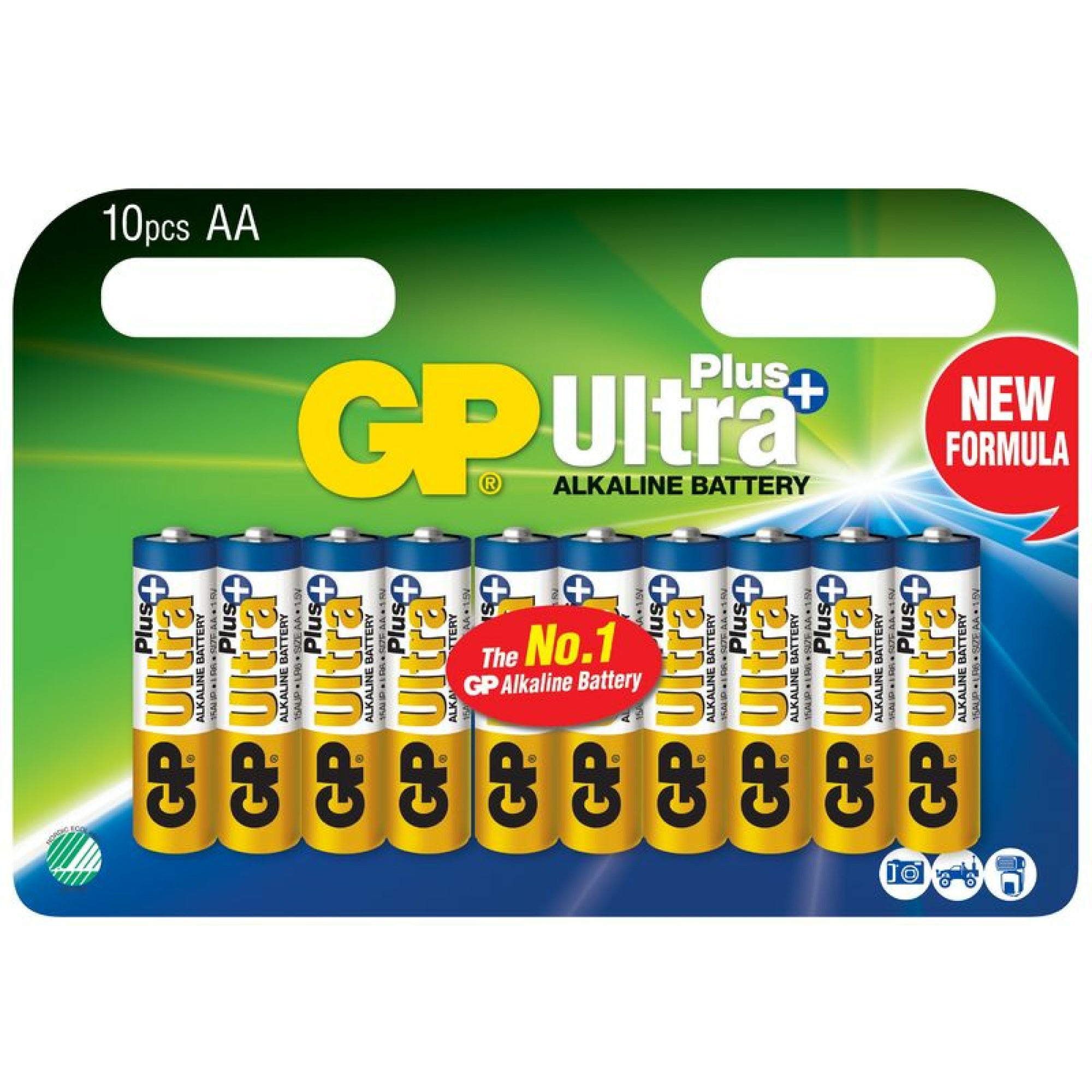 GP Ultra Plus Alkaline AA-batteri, 15AUP/LR6, 10-pakk